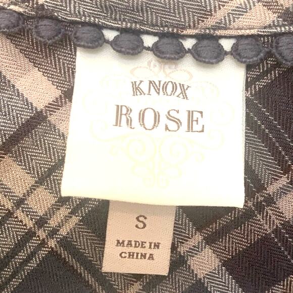 Knox Rose Baby Doll Dress S  Brown Plaid Prairie Schoolgirl Ruffle Hem Academia - Picture 3 of 6